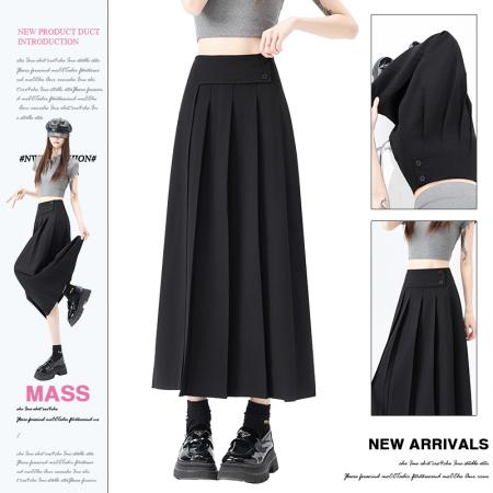 BY11932# 不规则西装百褶半身裙女夏季新款高腰显瘦中长款A字大摆伞裙 服裝批發女裝批發服飾貨源