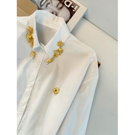 BY11935# 春季时尚潮流小众高级感百搭钉珠长袖衬衫衬衣女 服裝批發女裝批發服飾貨源