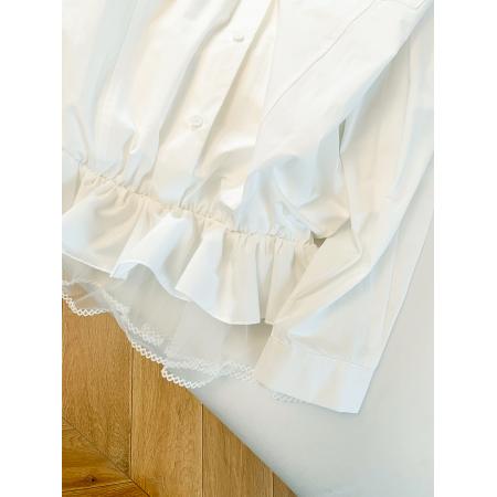 BY11936# 春天韩系气质设计感背心拼接假两件荷叶边翻领长袖衬衫女 服裝批發女裝批發服飾貨源