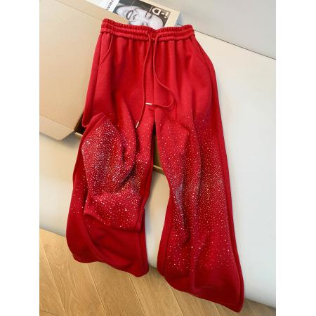 BY11937# 欧洲站春款款高品质亮闪闪烫钻休闲加绒长裤宽松阔腿裤 服裝批發女裝批發服飾貨源