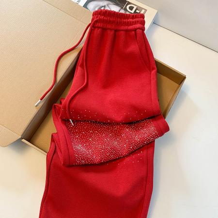 BY11937# 欧洲站春款款高品质亮闪闪烫钻休闲加绒长裤宽松阔腿裤 服裝批發女裝批發服飾貨源