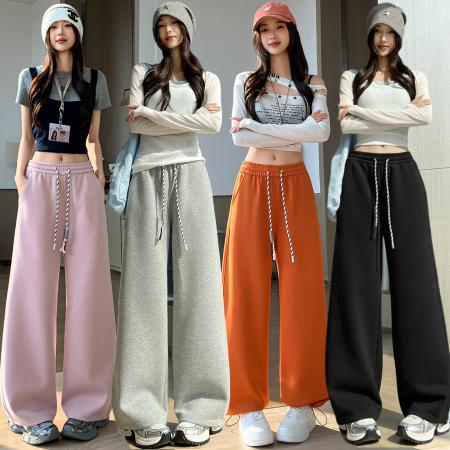 BY11938# 美式运动卫裤女春季新款宽松垂感直筒休闲阔腿裤子 服裝批發女裝批發服飾貨源