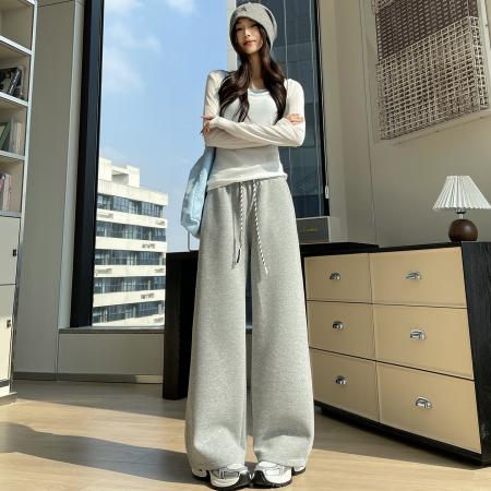 BY11938# 美式运动卫裤女春季新款宽松垂感直筒休闲阔腿裤子 服裝批發女裝批發服飾貨源