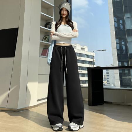 BY11938# 美式运动卫裤女春季新款宽松垂感直筒休闲阔腿裤子 服裝批發女裝批發服飾貨源