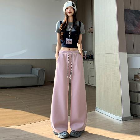 BY11938# 美式运动卫裤女春季新款宽松垂感直筒休闲阔腿裤子 服裝批發女裝批發服飾貨源