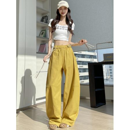 BY11939# 春季新款拼接设计感休闲阔腿裤女百搭宽松显瘦弯刀拖地长裤 服裝批發女裝批發服飾貨源