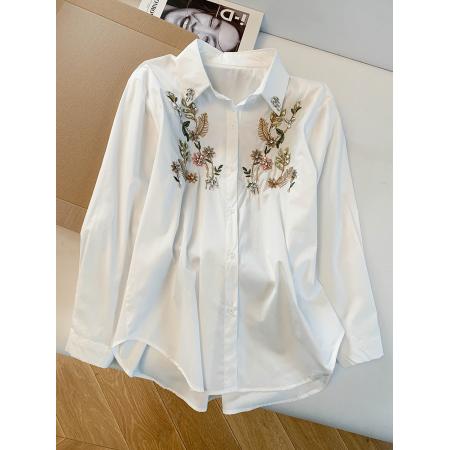 BY11940# 设计感重工镶钻绣花牛仔衬衫女春季新款宽松衬衣单排扣 服裝批發女裝批發服飾貨源