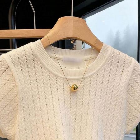 BY11942# 法式镂空冰丝针织短袖t恤衫女春夏新款气质小众设计感毛衣潮 服裝批發女裝批發服飾貨源