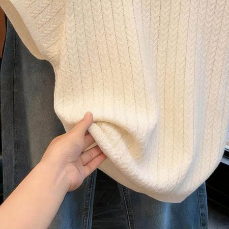 BY11942# 法式镂空冰丝针织短袖t恤衫女春夏新款气质小众设计感毛衣潮 服裝批發女裝批發服飾貨源