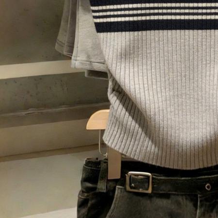 BY11943# 撞色边针织短袖女夏季圆领修身通勤风小众设计感减龄百搭上衣 服裝批發女裝批發服飾貨源