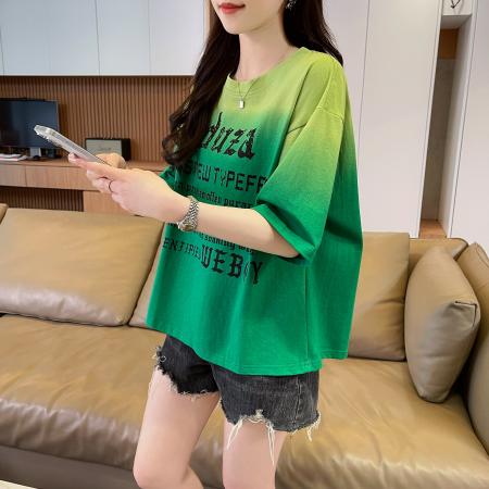 BY11949# 棉夏季新款大码女装渐变色纯棉短袖T恤女半袖上衣 服裝批發女裝批發服飾貨源
