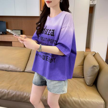 BY11949# 棉夏季新款大码女装渐变色纯棉短袖T恤女半袖上衣 服裝批發女裝批發服飾貨源