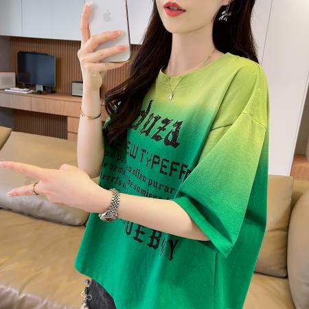 BY11949# 棉夏季新款大码女装渐变色纯棉短袖T恤女半袖上衣 服裝批發女裝批發服飾貨源