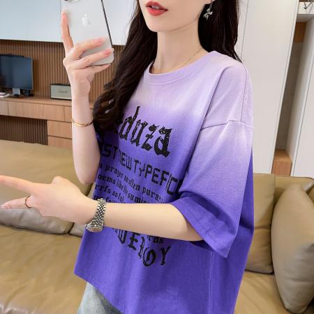 BY11949# 棉夏季新款大码女装渐变色纯棉短袖T恤女半袖上衣 服裝批發女裝批發服飾貨源