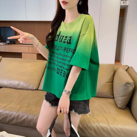 BY11949# 棉夏季新款大码女装渐变色纯棉短袖T恤女半袖上衣 服裝批發女裝批發服飾貨源