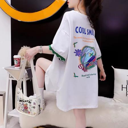 BY11951# 索罗娜中长款印花拼色短袖t恤女新款大码女装上衣 服裝批發女裝批發服飾貨源