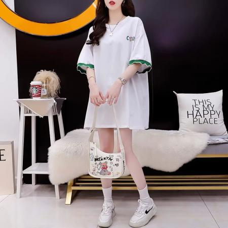 BY11951# 索罗娜中长款印花拼色短袖t恤女新款大码女装上衣 服裝批發女裝批發服飾貨源