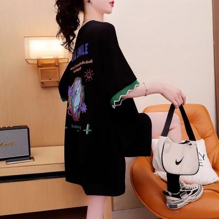 BY11951# 索罗娜中长款印花拼色短袖t恤女新款大码女装上衣 服裝批發女裝批發服飾貨源