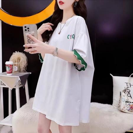 BY11951# 索罗娜中长款印花拼色短袖t恤女新款大码女装上衣 服裝批發女裝批發服飾貨源