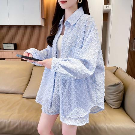 BY11952# 夏季时尚长袖防晒衬衫+短裤两件套装 服裝批發女裝批發服飾貨源