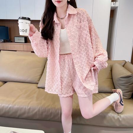 BY11952# 夏季时尚长袖防晒衬衫+短裤两件套装 服裝批發女裝批發服飾貨源