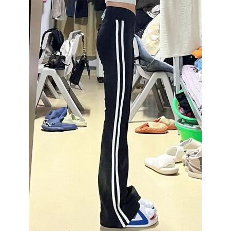 BY11956# 美式辣妹两条杠运动微喇裤女秋冬季高腰修身垂感休闲显瘦瑜伽裤女 服裝批發女裝批發服飾貨源