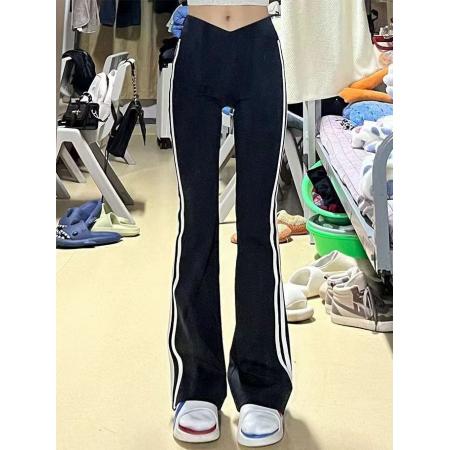 BY11956# 美式辣妹两条杠运动微喇裤女秋冬季高腰修身垂感休闲显瘦瑜伽裤女 服裝批發女裝批發服飾貨源