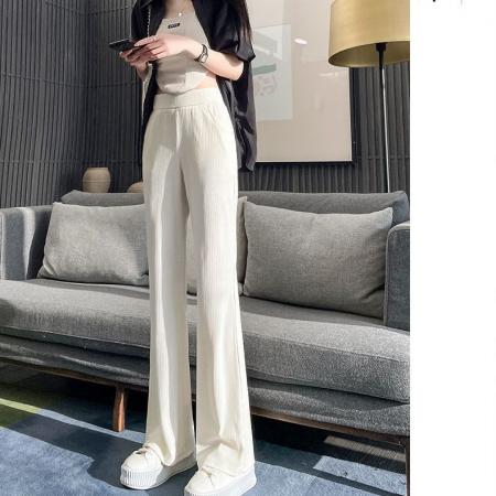 BY11957# 纯色窄版冰丝阔腿裤女夏季薄款修身冰丝裤高腰垂感休闲微喇叭裤潮 服裝批發女裝批發服飾貨源