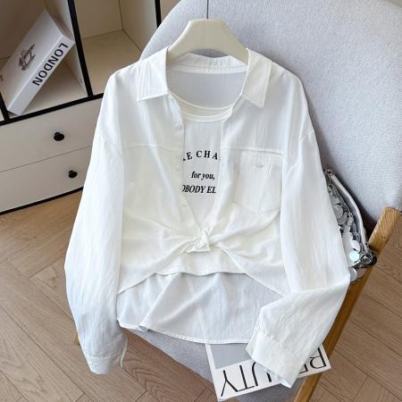 BY11963# 春季新款学院风背心两件套高腰衬衣不规则设计感衬衫套装 服裝批發女裝批發服飾貨源