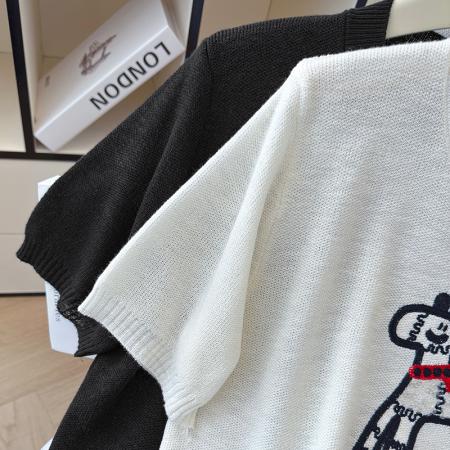 BY11964# 夏季新款百搭圆领宽松小马刺绣冰丝T恤天丝麻针织衫上衣女 服裝批發女裝批發服飾貨源