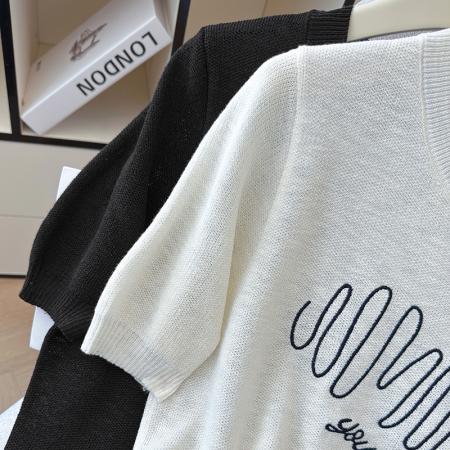 BY11966# 夏季新款时尚百搭圆领宽松刺绣冰丝T恤天丝麻针织衫上衣女 服裝批發女裝批發服飾貨源