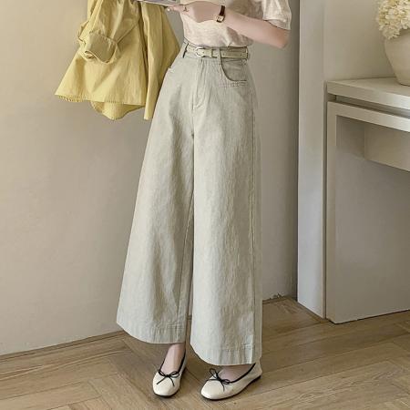 BY11969# 阔腿裤女春夏新款高腰显瘦设计感高腰长裤宽松阔腿九分休闲裤 服裝批發女裝批發服飾貨源