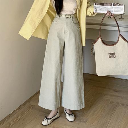 BY11969# 阔腿裤女春夏新款高腰显瘦设计感高腰长裤宽松阔腿九分休闲裤 服裝批發女裝批發服飾貨源