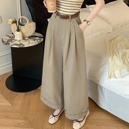 BY11970# 阔腿九分休闲裤女春夏新款天丝棉高腰显瘦设计感高腰宽松长裤 服裝批發女裝批發服飾貨源