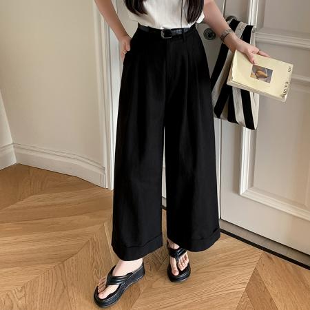 BY11970# 阔腿九分休闲裤女春夏新款天丝棉高腰显瘦设计感高腰宽松长裤 服裝批發女裝批發服飾貨源