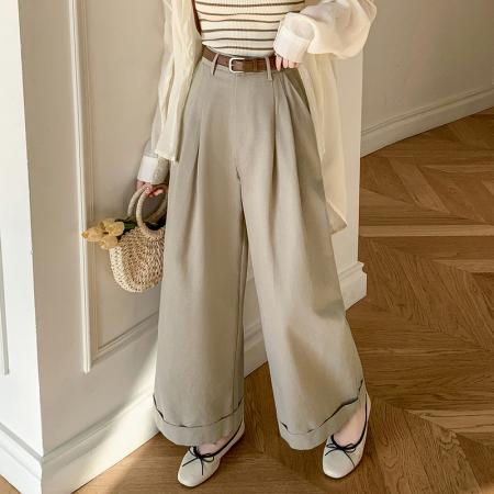 BY11970# 阔腿九分休闲裤女春夏新款天丝棉高腰显瘦设计感高腰宽松长裤 服裝批發女裝批發服飾貨源