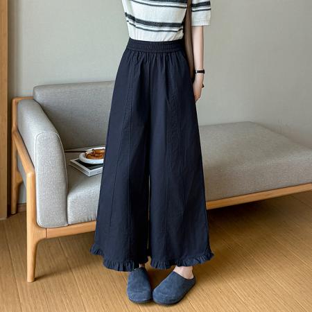 BY11971# 春夏新款显瘦设计感木耳边高腰宽松大摆阔腿A字裙裤休闲裤女 服裝批發女裝批發服飾貨源