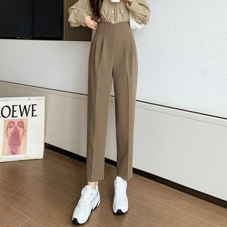 BY11974# 花苞裤女春夏新图高腰西装小脚烟管9分裤直筒哈伦休闲长裤女 服裝批發女裝批發服飾貨源