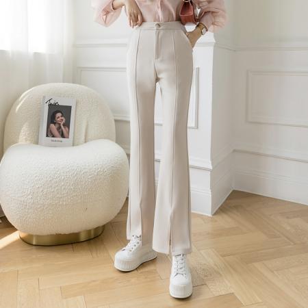 BY11975# 休闲高腰长裤女春夏新款显瘦韩版微喇叭西裤开叉垂坠感裤子女 服裝批發女裝批發服飾貨源