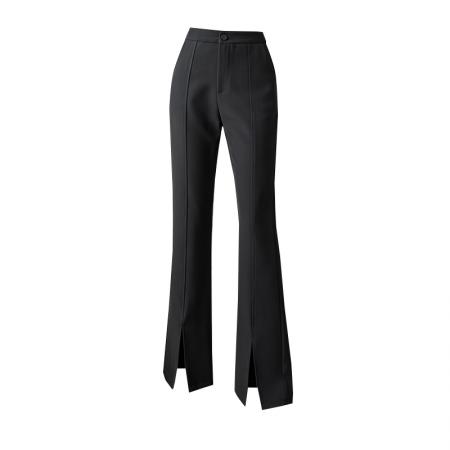 BY11975# 休闲高腰长裤女春夏新款显瘦韩版微喇叭西裤开叉垂坠感裤子女 服裝批發女裝批發服飾貨源