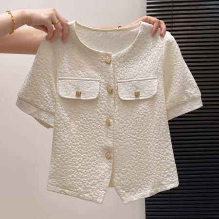 BY11977# 夏季新款时尚洋气短袖衬衫女气质减龄雪纺小衫显瘦百搭短款上衣潮 服裝批發女裝批發服飾貨源