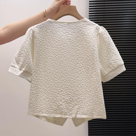 BY11977# 夏季新款时尚洋气短袖衬衫女气质减龄雪纺小衫显瘦百搭短款上衣潮 服裝批發女裝批發服飾貨源