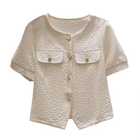 BY11977# 夏季新款时尚洋气短袖衬衫女气质减龄雪纺小衫显瘦百搭短款上衣潮 服裝批發女裝批發服飾貨源