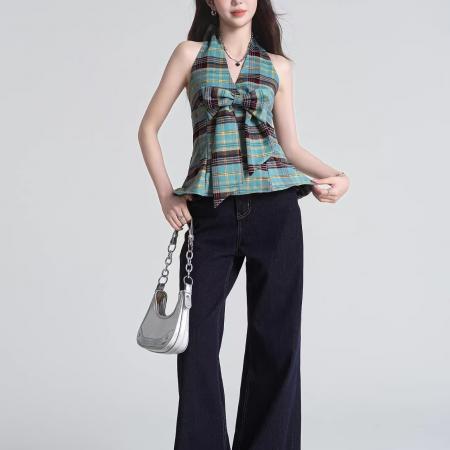 BY11991# 背心短款上衣女夏季新款法式蝴蝶结气质挂脖绑带露背吊带背心 服裝批發女裝批發服飾貨源