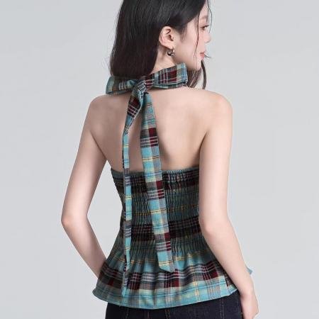 BY11991# 背心短款上衣女夏季新款法式蝴蝶结气质挂脖绑带露背吊带背心 服裝批發女裝批發服飾貨源