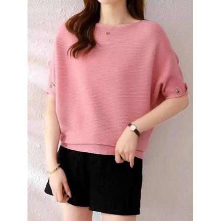 BY11992# 夏季冰丝短袖蝙蝠衫针织T恤女韩版纯色宽松大码百搭显瘦 服裝批發女裝批發服飾貨源