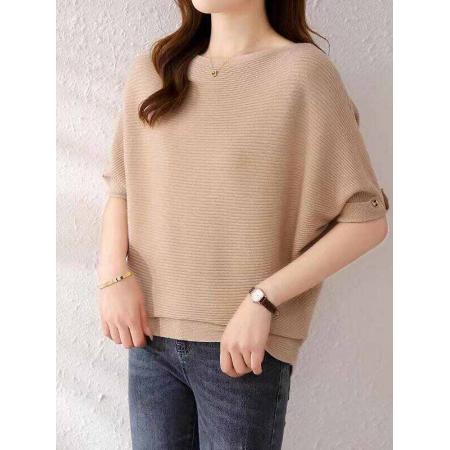 BY11992# 夏季冰丝短袖蝙蝠衫针织T恤女韩版纯色宽松大码百搭显瘦 服裝批發女裝批發服飾貨源