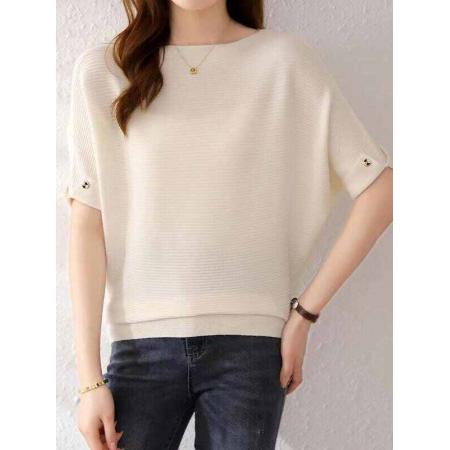 BY11992# 夏季冰丝短袖蝙蝠衫针织T恤女韩版纯色宽松大码百搭显瘦 服裝批發女裝批發服飾貨源