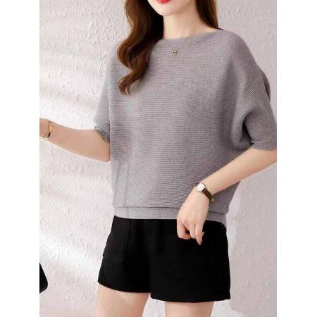 BY11992# 夏季冰丝短袖蝙蝠衫针织T恤女韩版纯色宽松大码百搭显瘦 服裝批發女裝批發服飾貨源