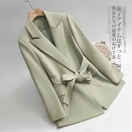 BY11996# 春秋小个子绿色黑色系带西装新款韩版休闲西服收腰外套网红 服裝批發女裝批發服飾貨源